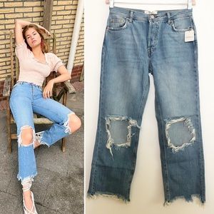 NWT FREE PEOPLE Maggie Mid-Rise Straight-Leg Jeans Light Stone Wash Size 26
